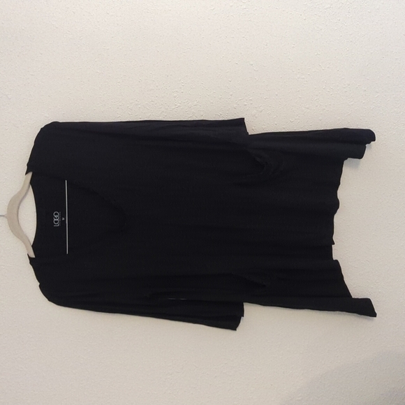 LOGO by Lori Goldstein Medium VNeck Boho Black Top Pockets Asymmetrical Boho - Picture 1 of 9